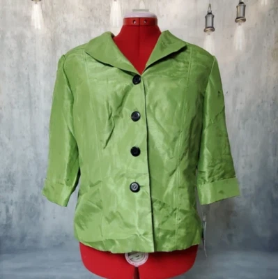 Dana Kay lime green blazer shiney size 16 shoulder pads suit jacket blazer - Image 1 of 4