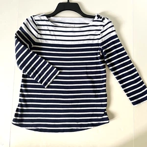 Charter Club~Striped Navy/White 3/4 Sleeve Top~w/Shoulder Button Accent~Small - Picture 1 of 9
