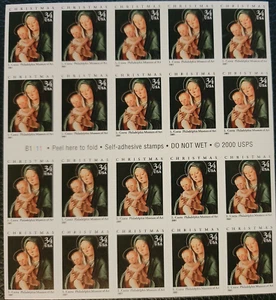 SCOTT# 3536a - BOOKLET OF 20 MADONNA & CHILD 34 CENT STAMPS P #B1111 - VF - MNH - Picture 1 of 3