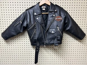 Harley Davidson Youth Biker Faux Leather Motorcycle Jacket Sz 6 zipper Broke - Picture 1 of 13