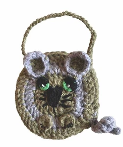 Crocheted Little Girl 3D Cat Purse. 7 1/2” Around. 13” With Strap. Unlined. - Picture 1 of 7