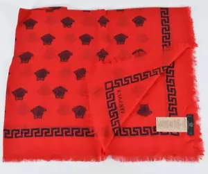 NEW Versace $350 Red Black Modal Silk MEDUSA HEAD Greek Key Scarf - Picture 1 of 8