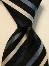 HUGO BOSS Men's 100% Silk Necktie ITALY Luxury Designer STRIPED Blue/White EUC