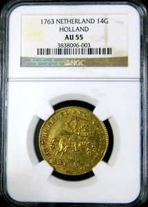 Netherland 14 Guldens 1763 Gold Rider Holland NGC AU 55 - Picture 1 of 4