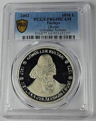 2002 Turkey Silver 10,000,000 Lira Coin Proof Gonuller Sultani - PCGS PR64DCAM - Image 1 of 3
