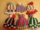 6 HAND KNITTED HAT EGG COSIES / BOTTLE TOPPERS. (A)