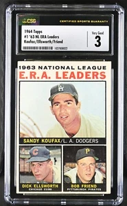 1964 Topps #1 N.L. ERA Leaders - Sandy Koufax Los Angeles Dodgers - CSG 3 VG - Picture 1 of 2