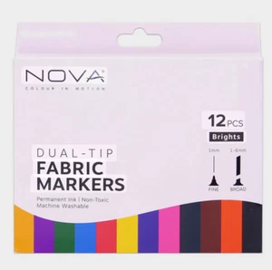 Nova - Dual Tip Fabric Markers - Brights - 12pcs - Craft - Art - Gifts - Set - Picture 1 of 3
