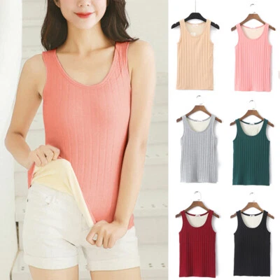 Winter Women Warm Solid Fleece Sleeveless Tank Top Underwear Thermal Vest M-2X ♡ - image 1 of 4