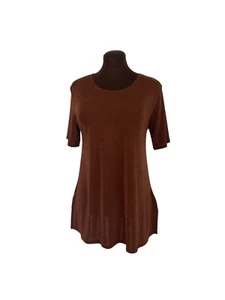 Jostar Top Medium Solid Brown Short Sleeve T Boho USA Made Slinky Travel Knit - Picture 1 of 6