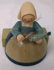 Vtg MCM W.Germany Wooden Sitting Fish Monger Erzgebirge Handcrafted Figure RARE - Picture 1 of 11