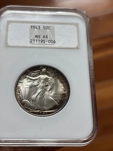 1943 P NGC MS65 Walking Liberty Half Dollar Toning Plus Old Holder - Picture 1 of 11