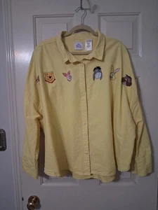 Disney Winnie The Pooh Women's SZ 3X Yellow Button-up 3/4 Sleeve Shirt - Picture 1 of 10