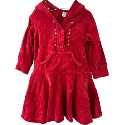 Gymboree Girls 3T Casual Red Velour Hoodie Dress Pockets Sparkle Holiday Party - Image 1 of 4