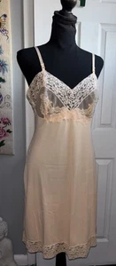 Vintage Vassarette Shiny Peach Full Slip  Lace Sz 36 Antron Nylon USA Nightie - Picture 1 of 16