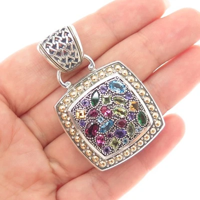 EFFY 18K Gold & 925 Sterling Silver Real Multi-Color Gem Pendant - Image 1 of 4