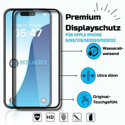 REPLACIFY iPhone 6 6S 7 8 SE2020 SE2022 Schutzglas 9H Echtglas Display Schutzfolie Neu