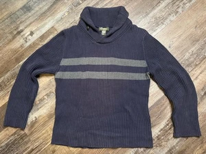 Eddie Bauer Heavyweight Ribbed Sweater Men's Sz M Navy Blue Gray Shawl Collar - Picture 1 of 17