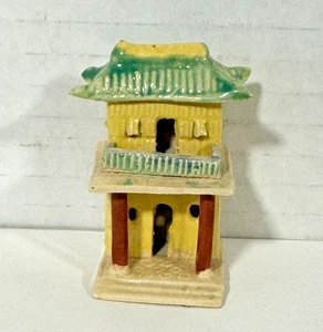 Miniature Size Asian Pagoda Glazed Hand Painted Ceramic Figurine 1 3/4"H - Picture 1 of 5