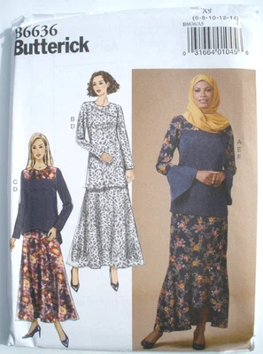 Butterick 6636 Top Tunic Skirt Scarf Misses Size 6-14 Sewing Pattern Uncut - Image 1 of 2