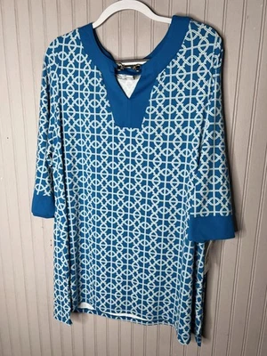 Charter Club Tunic Top Womens 3X Geometric Arctic Sky Polished Knit NWT Shirt - Image 1 of 4