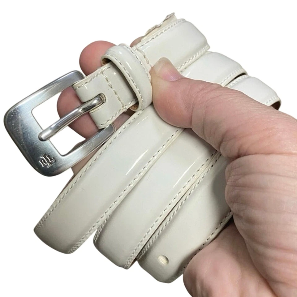 Lauren Ralph Lauren Women’s White patent genuine Leather Belt XL wardrobe staple - Image 1 of 4