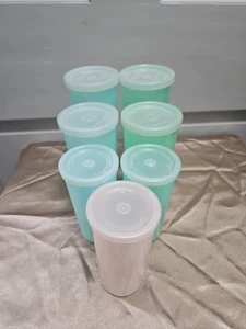 TUPPERWARE BECHER mit Deckel, 115 (2), 116 (2), 117 (3), 7 Stück, blau grün rosa - Bild 1 von 24