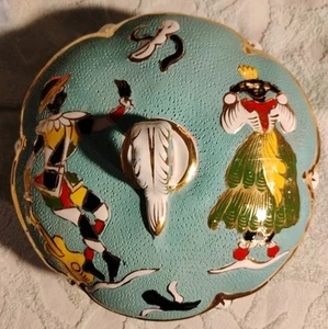 MCM 1960s~TURQUOISE GOLD TRIM ITALIAN BOWL POTTERY~CARNIVAL VENICE~CERAMIC - Picture 1 of 9