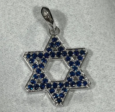 6CT круглый Lab создал сапфир мужской милый заказ подвеска 14K белое золото отделка - Изображение 1 из 4