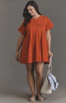 Vestido Anthropologie Pilcro Mini Columpio Rojo Denim Manga Corta Vacay Talla XL NUEVO CON ETIQUETAS Foto 1 de 4