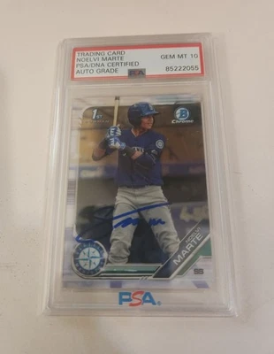 2019 Bowman Chrome Prospects Noelvi Marte PSA/CERTIFIED Auto PSA GEM MT 10 - Image 1 of 4