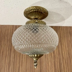 Vintage Mid Century Modern Cut Glass Hollywood Regency Pendant Light Fixture - Picture 1 of 5