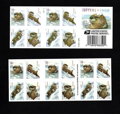 U.S. #5648-5651 MNH, OTTERS IN SNOW FOREVER BOOKLET OF 20, FV $15.60 (2021) - Image 1 of 3