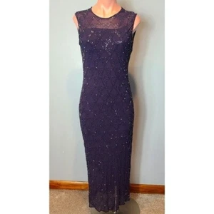 Tahari Silk Beaded Embroidered Gown Dress Sz 8 Goth Fairy Purple Hoco Formal - Picture 1 of 10