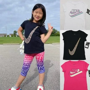 Nike Youth Girls Short Sleeve Graphic T-Shirt Pink , Black , White 5 , 6 , 6X - Picture 1 of 20