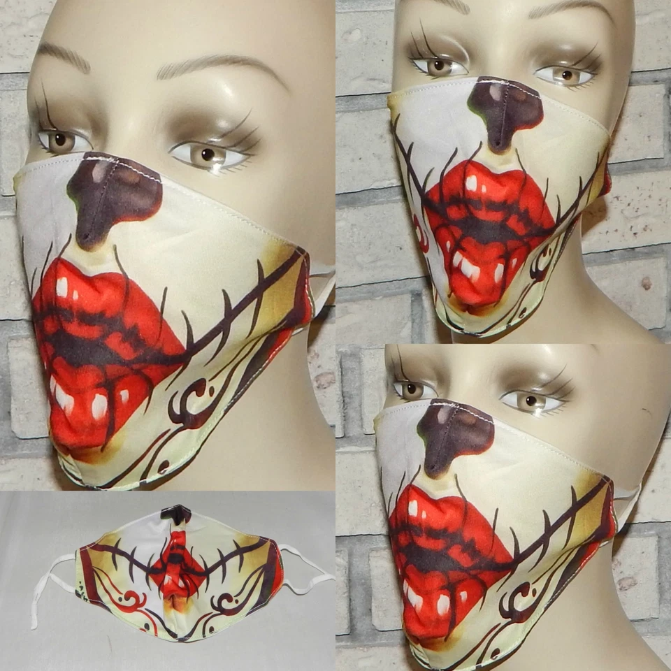 LOT OF 2 SKULL BLACK SPIDER RED LIP WASHABLE COTTON ADJUSTABLE FACE MASK INDIANA - Image 1 of 1