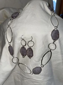 Jewelry Set (necklace & Earrings) Silver Links With Lavender Faceted Beads - Picture 1 of 4