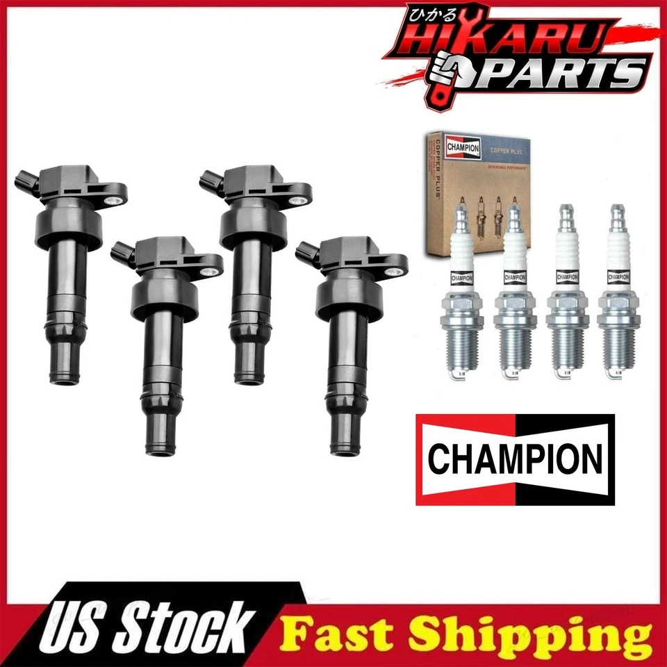 4x Champion Spark Plug & 4x Ignition Coil for Hyundai Accent Veloster Kia Soul - Image 1 of 4