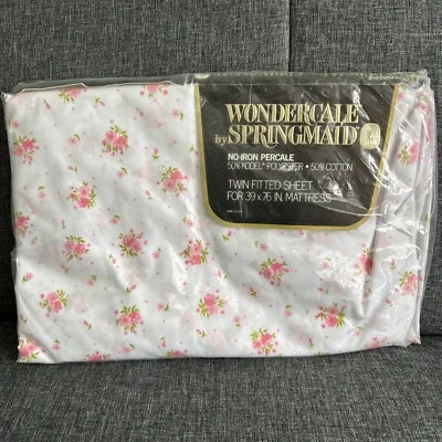 Vintage SPRINGMAID WONDERCALE Twin Flat Sheet Pink DIMITY DELIGHT Cottage Core - Image 1 of 4