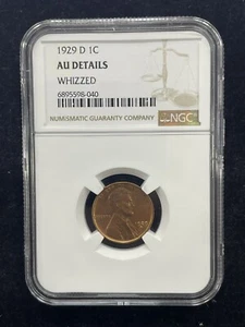 1929 D Lincoln Wheat Cent 1C Penny NGC AU Details Whizzed - Picture 1 of 4