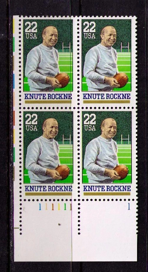 US USA Sc# 2376 MNH FVF PLATE # BLOCK Knute Rockne Football Coach Notre Dame - Image 1 of 1