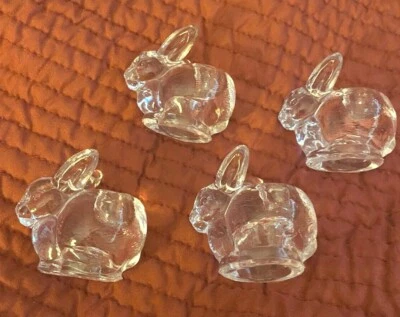 4 Candelabros Cónicos Pequeños de Vidrio Transparente Conejo Biedermann De Colección Pascua Foto 1 de 4