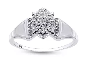 Cluster Ring Round Natural Diamond in Solid 925 Sterling Silver - Picture 1 of 14