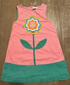 Mini Boden Flower Appliqué Girls 6-7Y Multicolor Pink Green A-Line Cotton - Picture 1 of 6