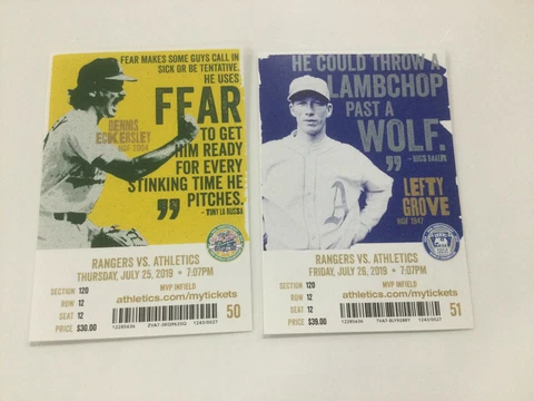 Oakland A’s Athletics 2019 TICKET STUB VS  RANGERS-7/25/19-7/26/19 Cover