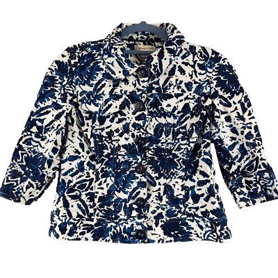 Coldwater Creek Jacket Womens Petite 12P Blue White Denim Button Up Casual - Image 1 of 4