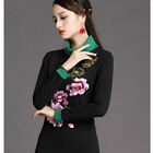 Women Chinese Ethnic Shirt Blouse Embroidery Floral Turtle Neck Top Pullover Fit