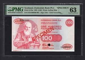 Escocia 100 libras P217bs 1991 ''Especimen N.1" sin circular grado 63 - Imagen 1 de 2