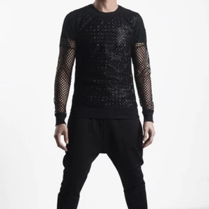 Hombres Mangas Largas Malla Red de Pesca Camiseta Gótica Punk Rocker Prenda para el torso elástica Blusa Sexy - Imagen 1 de 7