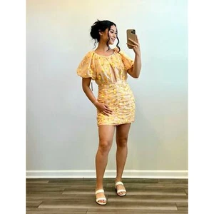 For Love & Lemons Ryder Tangerine Sequin Floral Mini Dress Medium Short Sleeve - Picture 1 of 5
